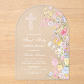 Elegant Meadow Flowers Arch First Communion アクリル招待状 (正面)