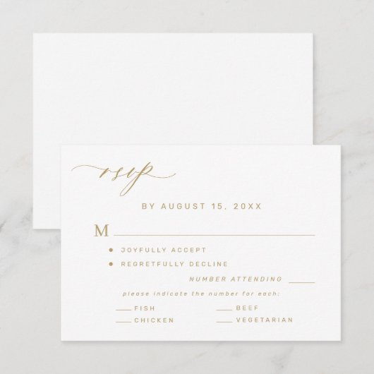 Elegant meals option gold and white wedding 出欠カード (正面/裏面)