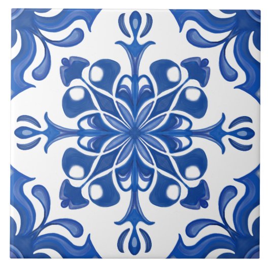 Elegant Mediterranean Blue White Pattern タイル (正面)