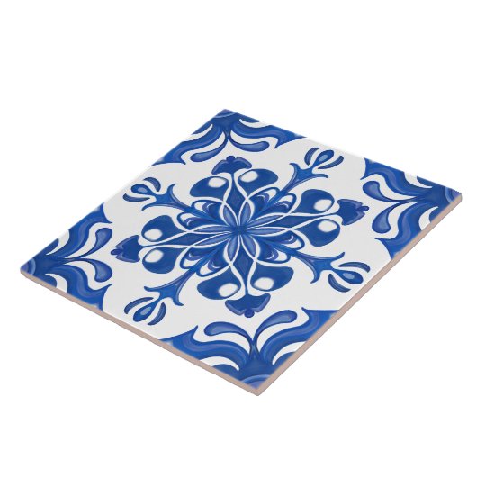 Elegant Mediterranean Blue White Pattern タイル (側面)