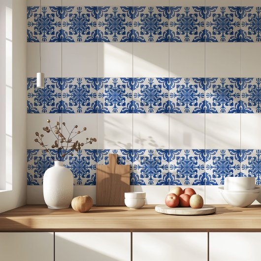 Elegant Mediterranean Blue White Pattern タイル