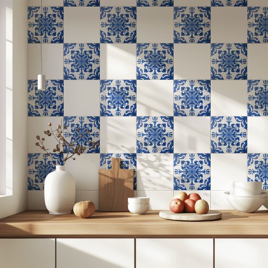 Elegant Mediterranean Blue White Pattern タイル