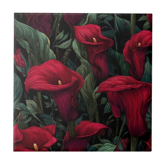 Elegant Mediterranean Calle Lilies Tiles  タイル (正面)