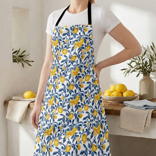 Elegant Mediterranean Lemon All-Over Print Apron エプロン