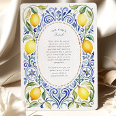 Elegant Mediterranean Lemon & Blue Tile Wedding 招待状