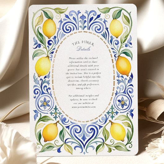 Elegant Mediterranean Lemon & Blue Tile Wedding 招待状