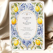 Elegant Mediterranean Lemon & Blue Tile Wedding 招待状