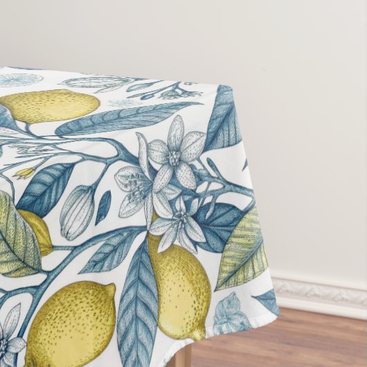 Elegant Mediterranean Lemon Botanical Navy テーブルクロス (インサイチュ)