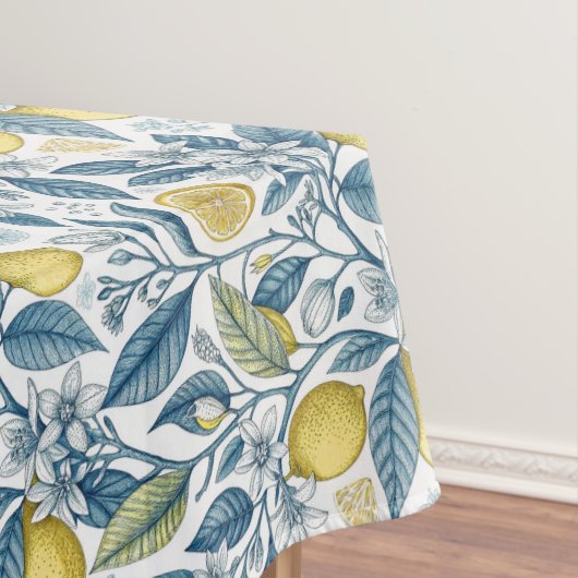Elegant Mediterranean Lemon Botanical Navy テーブルクロス (インサイチュ)