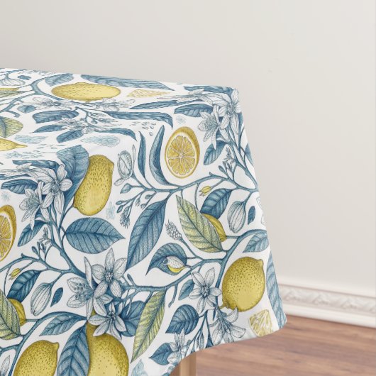 Elegant Mediterranean Lemon Botanical Navy テーブルクロス (インサイチュ)