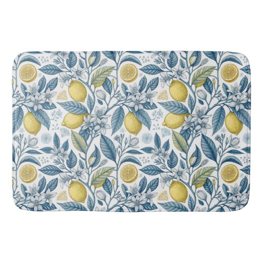 Elegant Mediterranean Lemon Botanical Navy バスマット (正面)