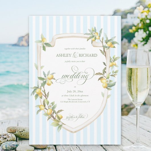 Elegant Mediterranean Lemon Wedding Invitation 招待状