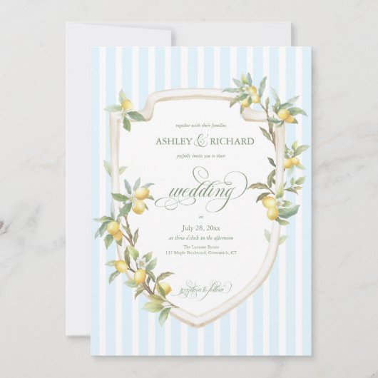 Elegant Mediterranean Lemon Wedding Invitation 招待状 (正面)