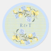 Elegant Mediterranean Lemons Initials Wedding ラウンドシール (正面)