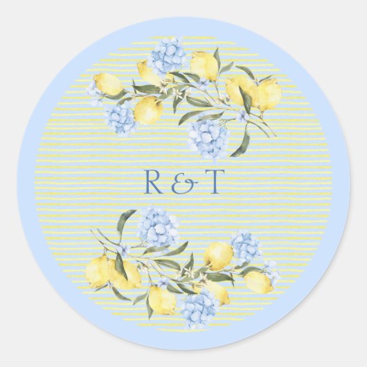 Elegant Mediterranean Lemons Initials Wedding ラウンドシール (正面)