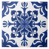 Elegant Mediterranean Navy Blue White Pattern タイル (正面)