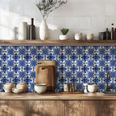 Elegant Mediterranean Navy Blue White Pattern タイル