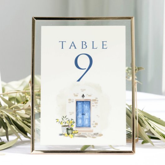 Elegant Mediterranean Watercolor Wedding テーブルナンバー