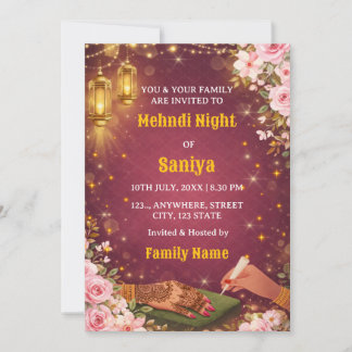 Elegant Mehndi Night Ceremony Invitation 招待状
