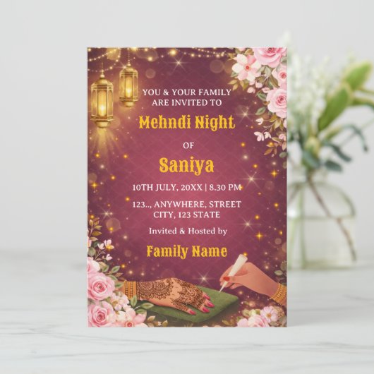 Elegant Mehndi Night Ceremony Invitation 招待状 (スタンド正面)