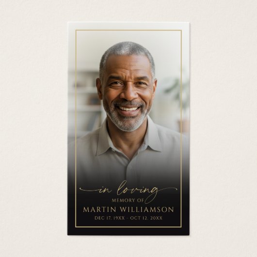 Elegant Memorial Photo Black Gold Prayer Card (正面)