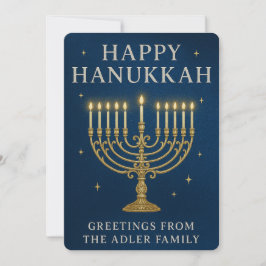 Elegant Menorah, Stars & Royal Blue Hanukkah シーズンカード
