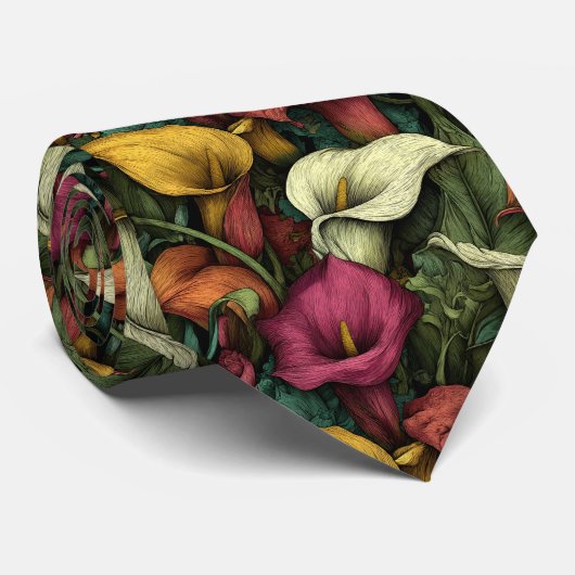 Elegant Mens Accessories Calla Lilies Flower ネクタイ (ロール)