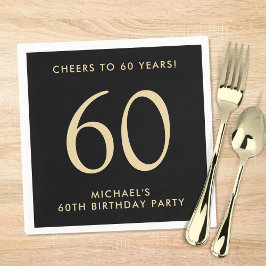 Elegant Mens Black Gold 60th Birthday Party スタンダードカクテルナプキン