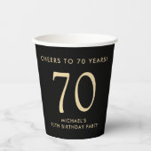 Elegant Mens Black Gold 70th Birthday Party 紙コップ (正面)