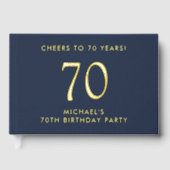 Elegant Mens Blue 70th Birthday Party ゲストブック (正面)