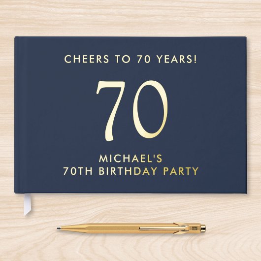 Elegant Mens Blue 70th Birthday Party ゲストブック
