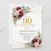 Elegant Merlot Rose Gold 90th Birthday Invite 招待状 (正面)