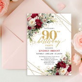 Elegant Merlot Rose Gold 90th Birthday Invite 招待状