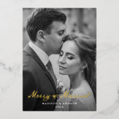 Elegant Merry and Married Bow Newlywed Photo 箔シーズンカード (正面)