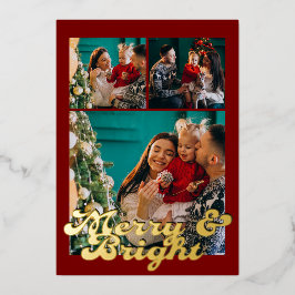 Elegant Merry & Bright Family Christmas Gold 箔シーズンカード