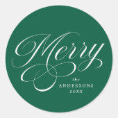 Elegant Merry Calligraphy Script Green Holiday ラウンドシール (正面)