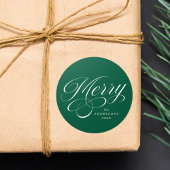 Elegant Merry Calligraphy Script Green Holiday ラウンドシール