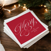 Elegant Merry Calligraphy Script Red Christmas スタンダードカクテルナプキン