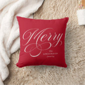 Elegant Merry Calligraphy Script Red Holiday クッション (ブランケット)