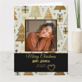 Elegant Merry Christmas Aunt Black and Gold Photo  カード (正面)