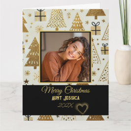 Elegant Merry Christmas Aunt Black and Gold Photo  カード