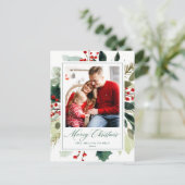 Elegant Merry Christmas Botanical Greenery シーズンポストカード (スタンド正面)