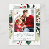 Elegant Merry Christmas Botanical Greenery シーズンポストカード (正面)