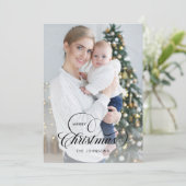 Elegant Merry Christmas Calligraphy 1-Photo シーズンカード (スタンド正面)