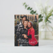 Elegant Merry Christmas Calligraphy 1-Photo シーズンポストカード (スタンド正面)