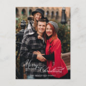 Elegant Merry Christmas Calligraphy 1-Photo シーズンポストカード (正面)