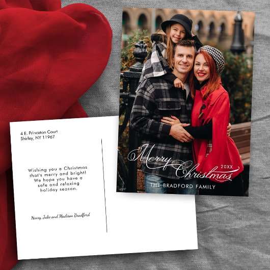 Elegant Merry Christmas Calligraphy 1-Photo シーズンポストカード