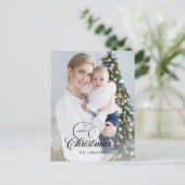 Elegant Merry Christmas Calligraphy 1-Photo シーズンポストカード (スタンド正面)