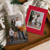 Elegant Merry Christmas Calligraphy Red 2 Photo シーズンカード