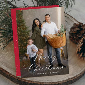 Elegant Merry Christmas Calligraphy Red 2 Photo シーズンカード